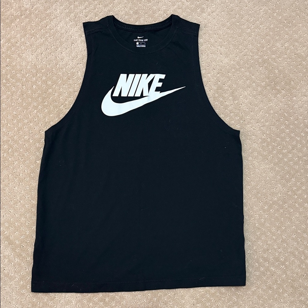 Nike Logo Sleeveless Shirt/Tank, Black with White Logo, Size L